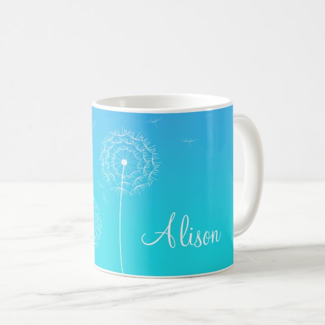 Mug Dandelion bleu minimaliste Nom (Devant droit)