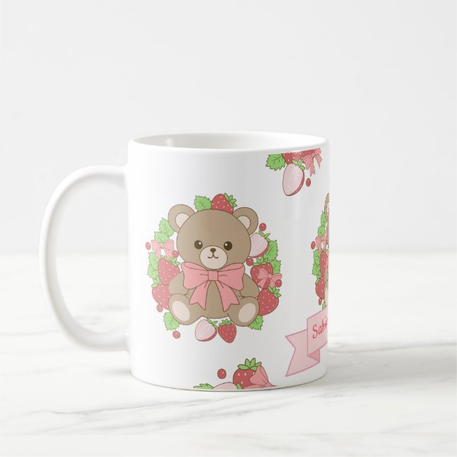 Mug d'anniversaire ours fraise mignon (Gauche)