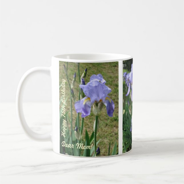 Mug d'anniversaire pour maman avec des iris mauves (Gauche)