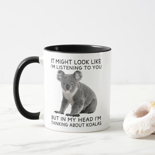 Mug Dans ma tête, je pense à Koalas drôle (Avec donut)