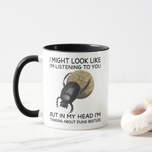 Mug Dans ma tête, je pense aux scarabées (Avec donut)