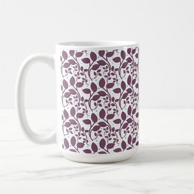 Mug Dark Purple Leaf Pattern, Elegant Botanical Print, (Gauche)