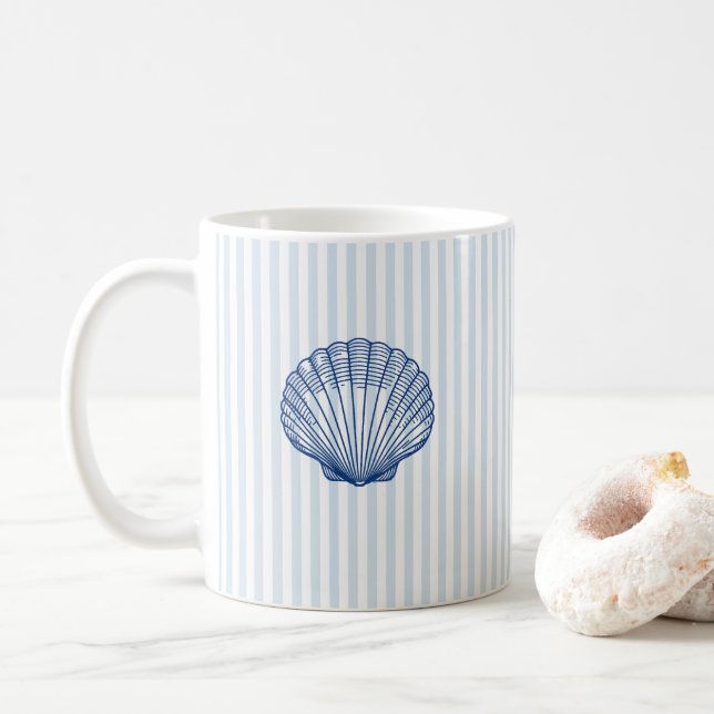 Mug d'art à rayures bleues Coquillage bleu (Avec donut)