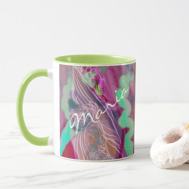 Mug d'art Abstrait numérique Tendance vert menthe  (Avec donut)