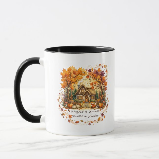 Mug d'art aquarelle de cottage cosy d'automne (Gauche)