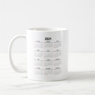 Mug Date mensuelle du calendrier 2021