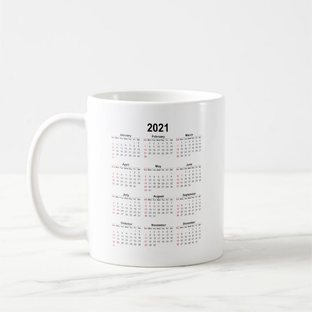 Mug Date mensuelle du calendrier 2021 (Gauche)