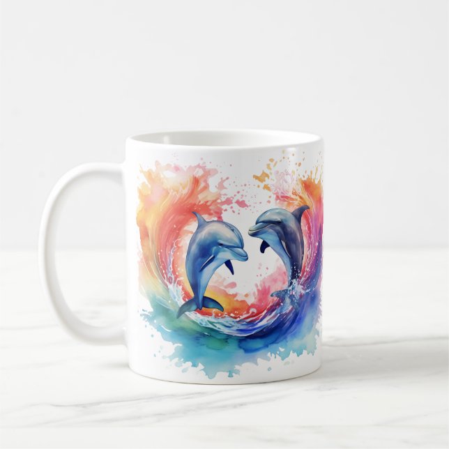 Mug Dauphin de coeur à vagues colorées (Gauche)