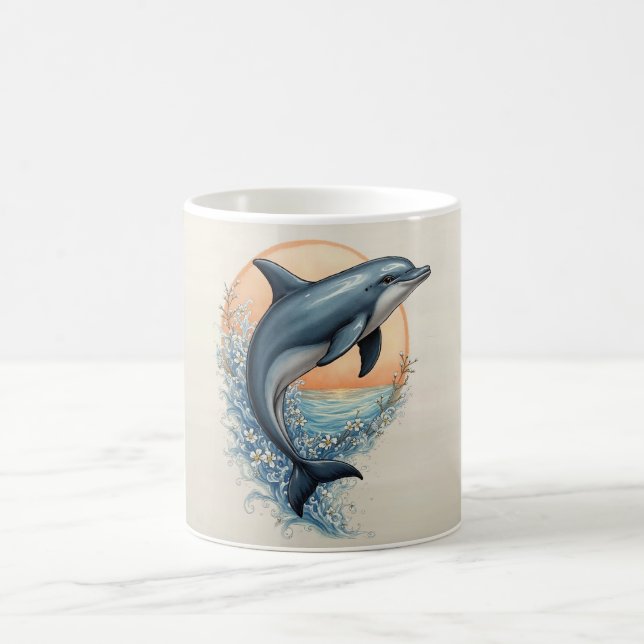 Mug Dauphin Élégant au Coucher du Soleil (Centre)