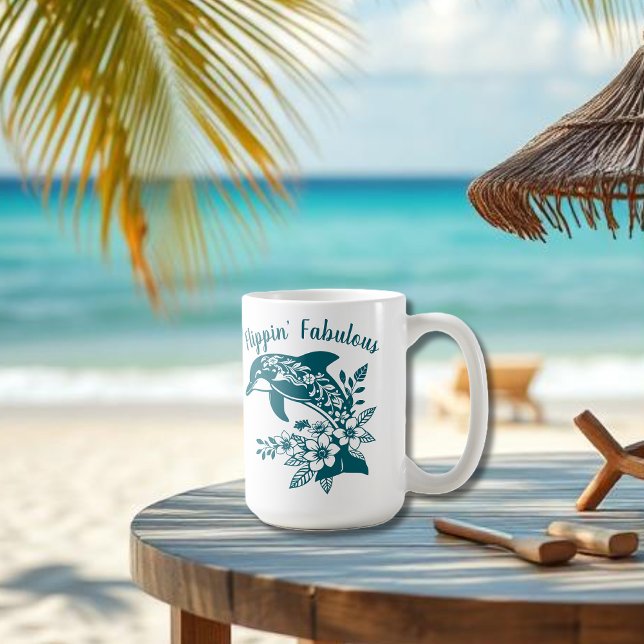 Mug Dauphin hawaïen Flippin' Fabuleux Turquoise (Hawaiian Dolphin, Flippin Fabulous, Islander Summer, Beach, Travel, Fisherman Trend, Tropical floral)