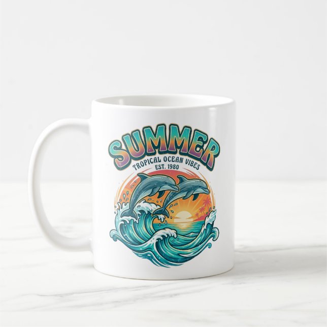 Mug Dauphin rétro tropical / vacances d'été à la plage (Gauche)