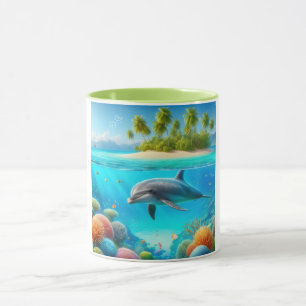 Mug Dauphin sous-marin coloré tropical/hawaïen