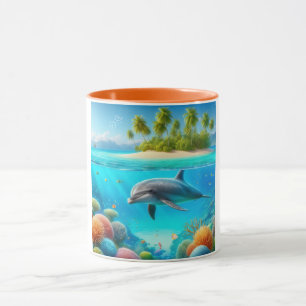 Mug Dauphin sous-marin coloré tropical/hawaïen