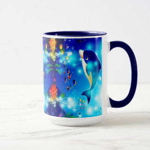 Mug Dauphins & Colorful Sea-Life Illustration numériqu