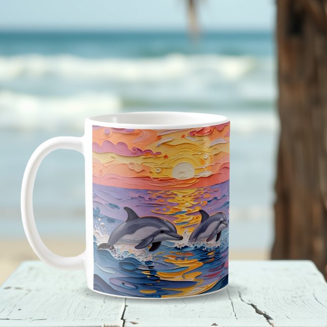 Mug Dauphins et vagues océaniques en impasto   (Créateur téléchargé)