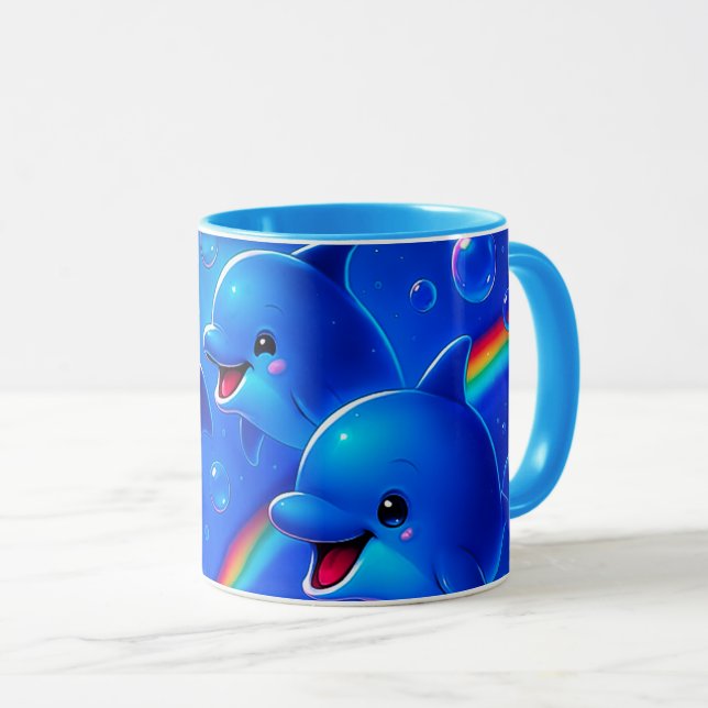 Mug Dauphins joyeux arc-en-ciel (Devant droit)