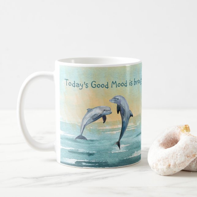 Mug Dauphins Leap Water Aquarelle Nom personnalisé Dit (Avec donut)