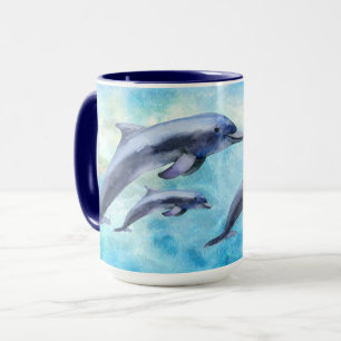 Mug Dauphins personnalisés mignons d'aquarelle