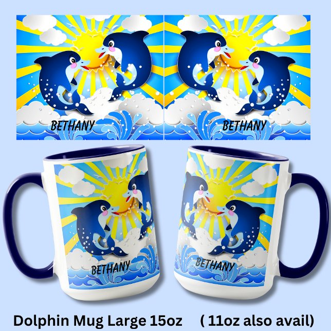 Mug Dauphins & Soleil Personnaliser Ajouter Votre Nom  (Créateur téléchargé)