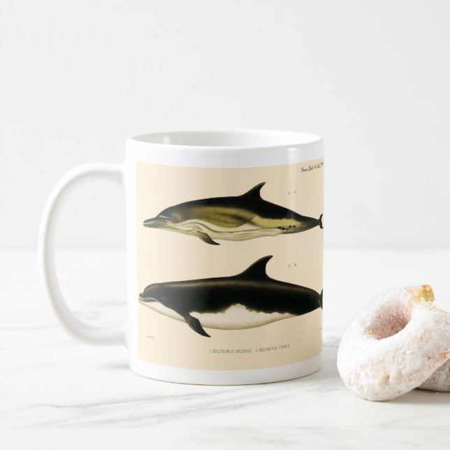 Mug Dauphins vintages, animaux marins et mammifères (Avec donut)