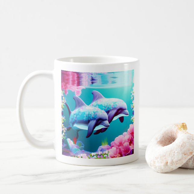 Mug Dauphins Whimsical et floral sous-marin (Avec donut)