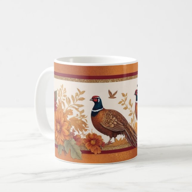 Mug d'automne avec faisans et fleurs (Devant gauche)