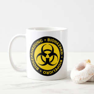 Mug d'avertissement trilingue pour risque biologiq
