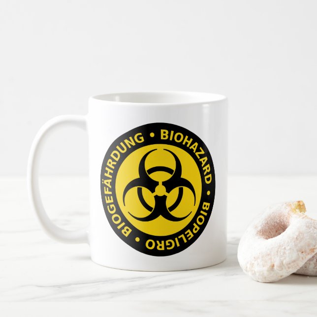 Mug d'avertissement trilingue pour risque biologiq (Avec donut)