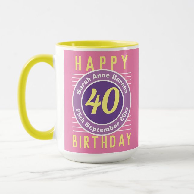 Mug de anniversaire avec âge, nom et date (Gauche)