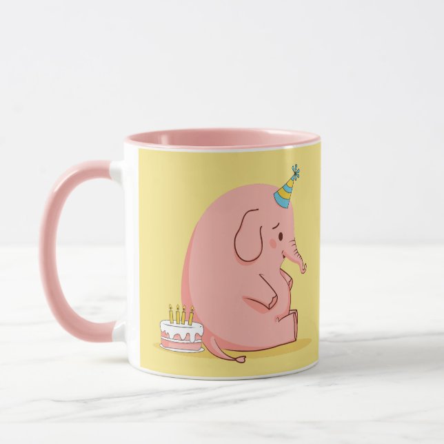 Mug de anniversaire éléphant rose mignon – Cadeau  (Gauche)