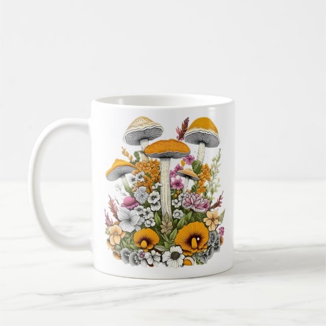 Mug De Belles Fleurs Et Champignons (Gauche)