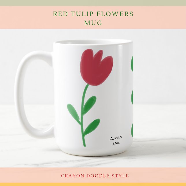 Mug De Belles Tulipes Rouges Au-Dessus Du Blanc (Créateur téléchargé)