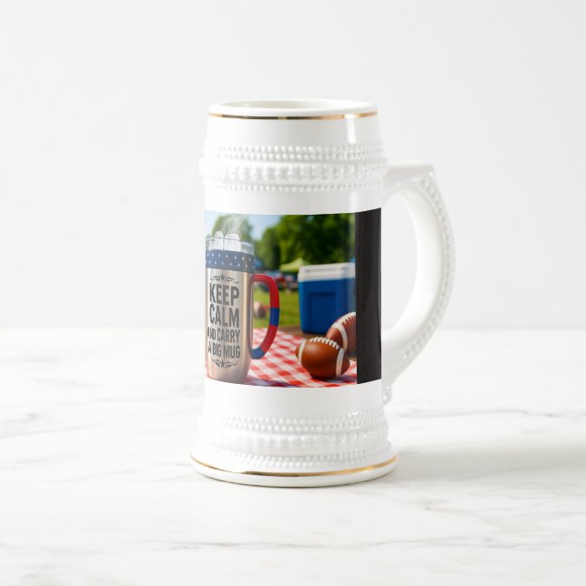 Mug de bière allemande 22oz gris/bleu classique (Devant droit)