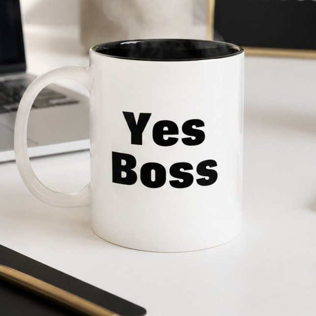 Mug de bureau drôle oui patron travail nan recto-v (Créateur téléchargé)