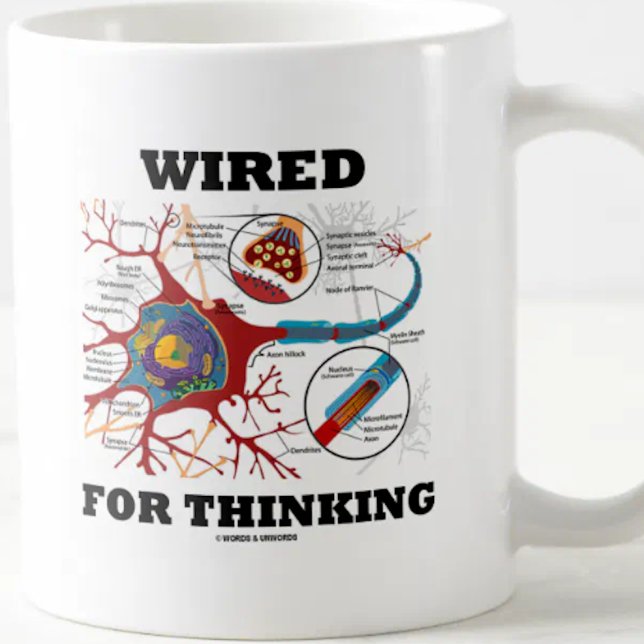 Mug De câble pour penser (synapse de neurone) (Mug for any thinker featuring a neuron/synapse along with the "Wired For Thinking" phrase.)