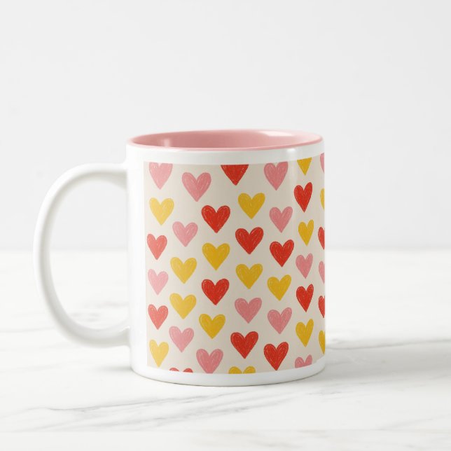 Mug de café à deux tons avec coeurs roses dessinés (Gauche)