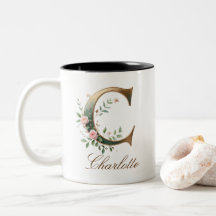 Mug de café à deux tons avec initiale florale en o