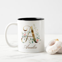 Mug de café à deux tons avec initiale florale en o