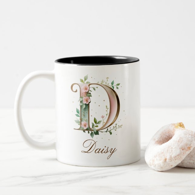 Mug de café à deux tons avec initiale florale en o (Avec donut)