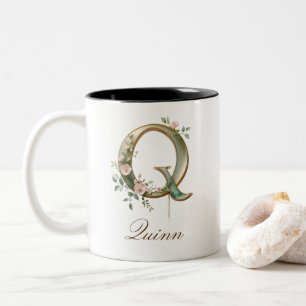 Mug de café à deux tons avec initiale florale en o