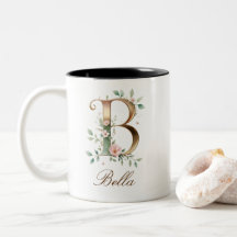 Mug de café à deux tons avec initiale florale en o