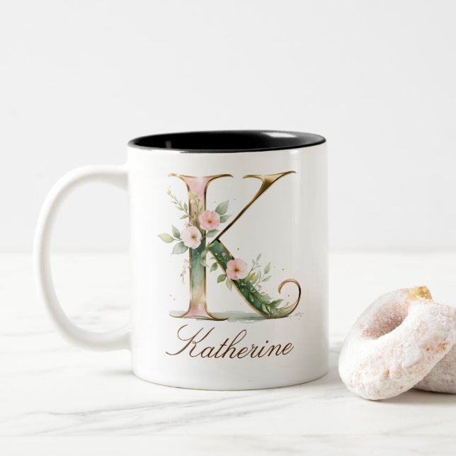 Mug de café à deux tons avec initiale florale en o (Avec donut)