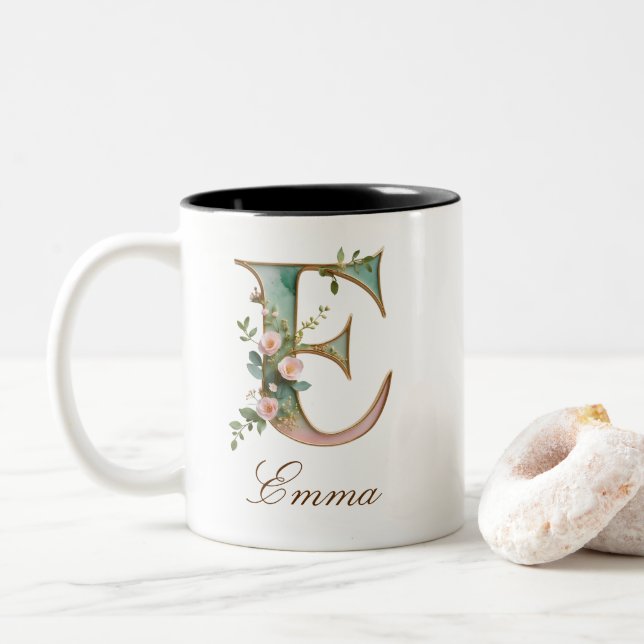 Mug de café à deux tons avec initiale florale en o (Avec donut)