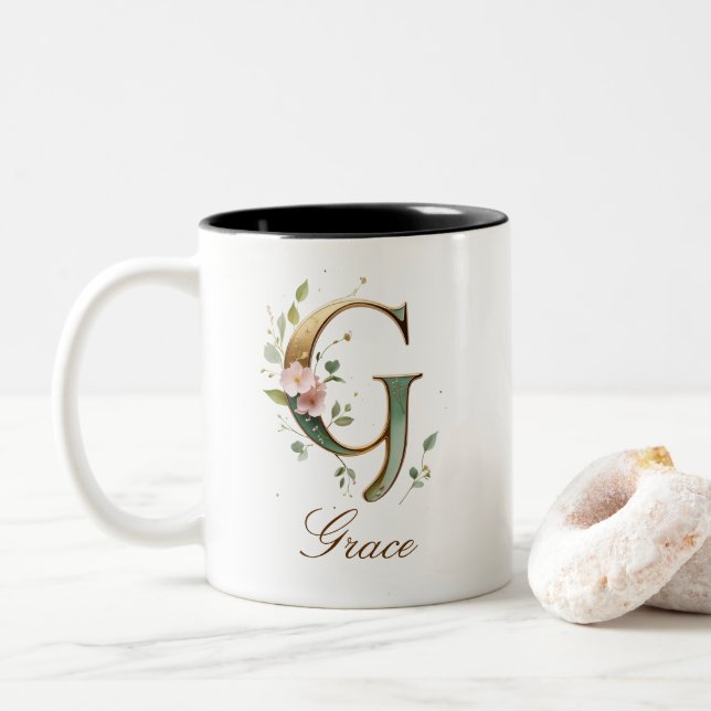 Mug de café à deux tons avec initiale florale en o (Avec donut)