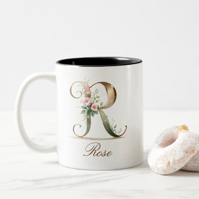 Mug de café à deux tons avec initiale florale en o (Avec donut)