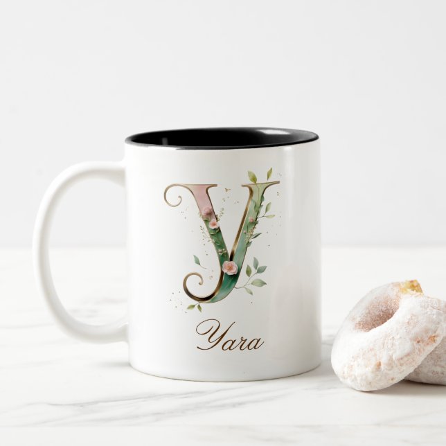 Mug de café à deux tons avec initiale florale en o (Avec donut)