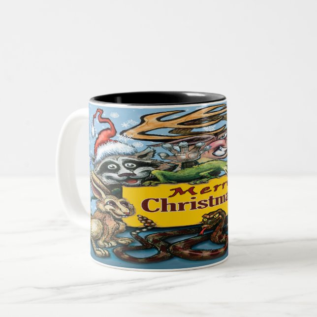 Mug de café à deux tons de Noël animal (Devant gauche)