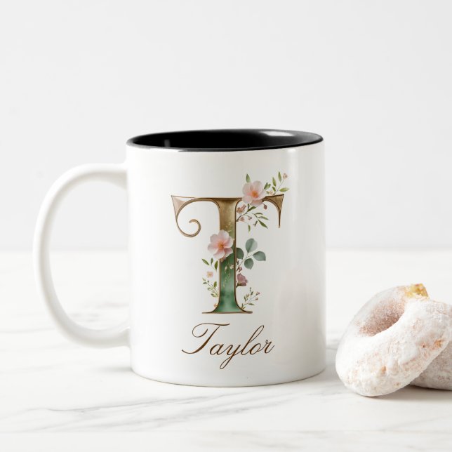 Mug de café à deux tons en or luxueux avec initial (Avec donut)