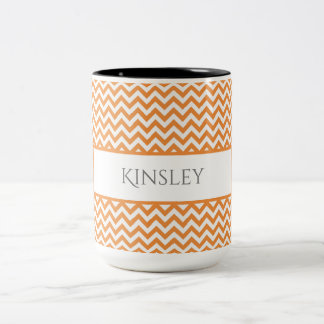 Mug de café à deux tons orange simple Chevron