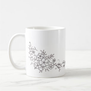 Mug de café à fleurs ornementales noir et blanc